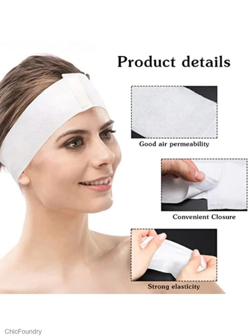 30 Pcs Disposable Spa Headbands, Nonwoven Stretch Facial Wrap